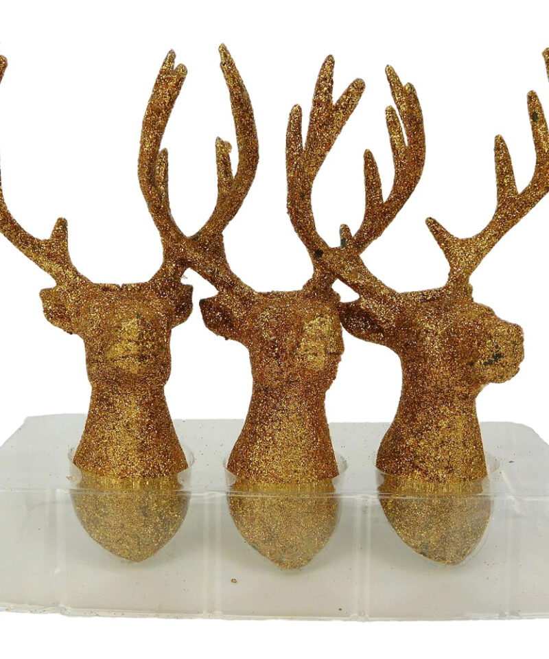 Toyland® Pack of 3-15cm Reindeer Head Hanging Tree Decoration ROSE GOLD - Christmas Tree Decorations