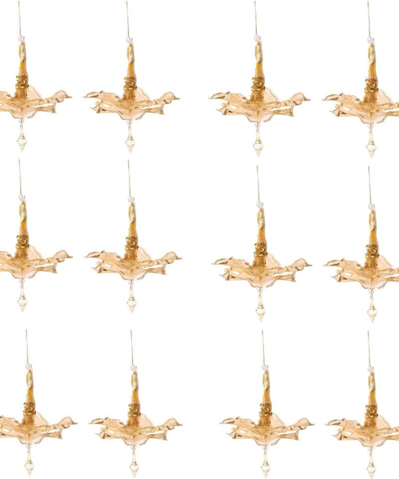 Toyland® Pack of 12-18cm Unique Hanging Fabric Flower Decoration With Jewel - Gold - Christmas Tree Decorations
