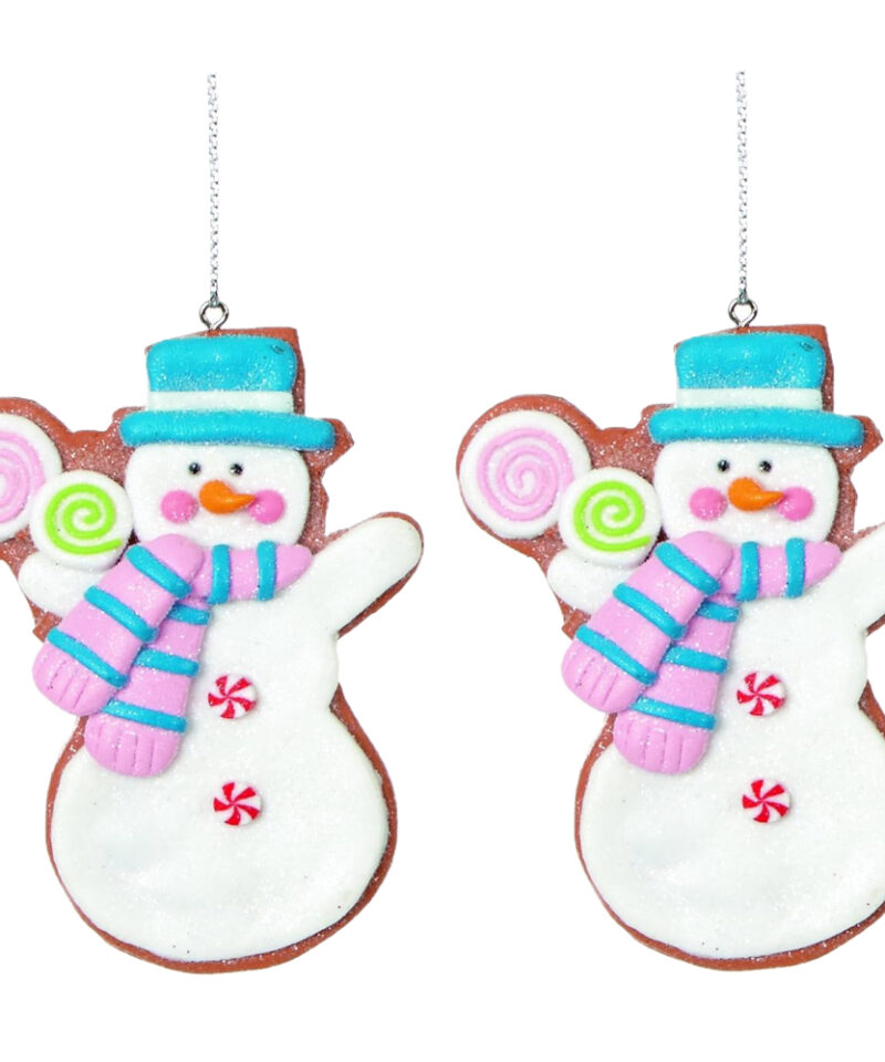 Toyland Two Adorable 9cm Colourful Claydough Snowman Design Tree Trims Coated In Glitter - Christmas Tree Decorations