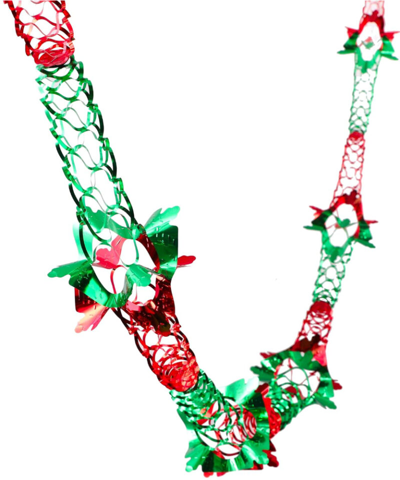 Pack of 2 - Twin Pack Red and Green Foil Garland Christmas Decoration - Square Shaped Pattern