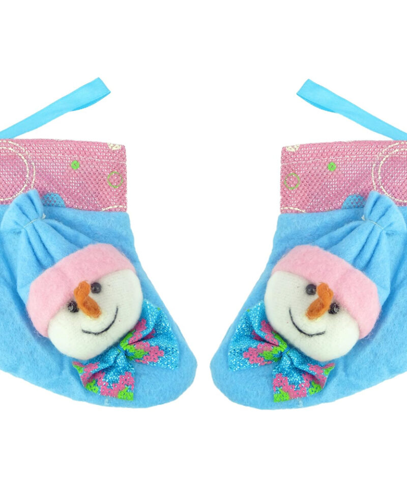 Two Baby Christmas Stocking Tree Hangers With Felt Snowman Character Attached - Christmas Decoration