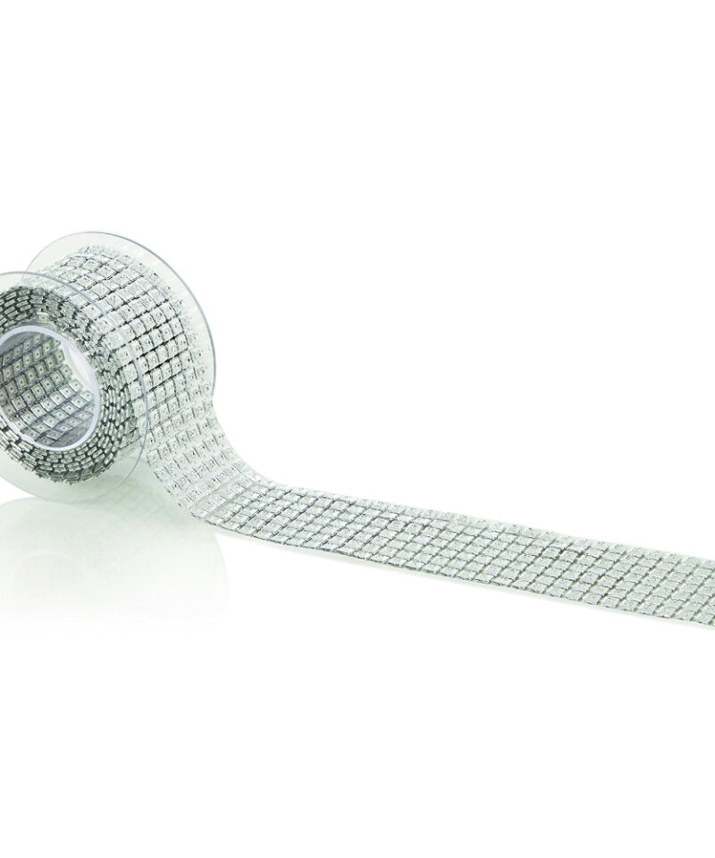 Toyland® 1.5m Silver Square Diamante Decorative Ribbon - Arts & Crafts - Christmas Decoration