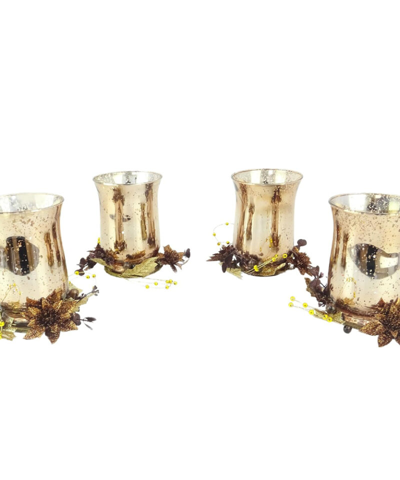Toyland® Four Stunning 16cm Copper Glass Candle Holder And Decorative Ring - Perfect Home Decoration