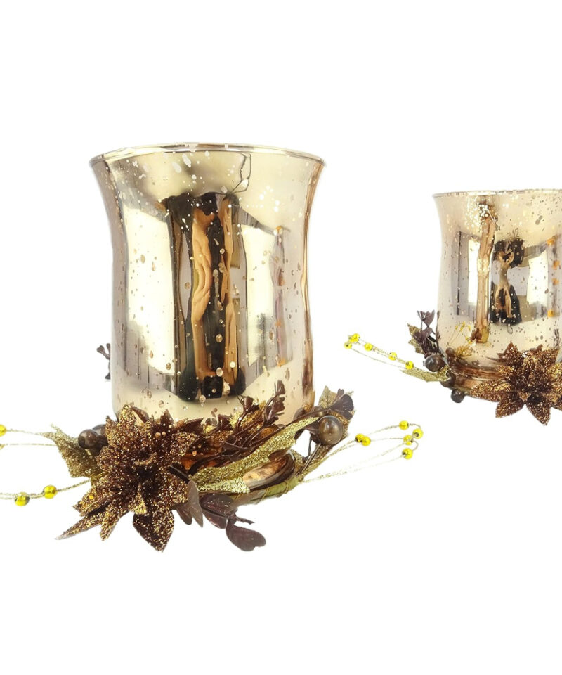 Toyland® Pack of 2-16cm Stunning Copper Glass Candle Holders With Decorative Ring