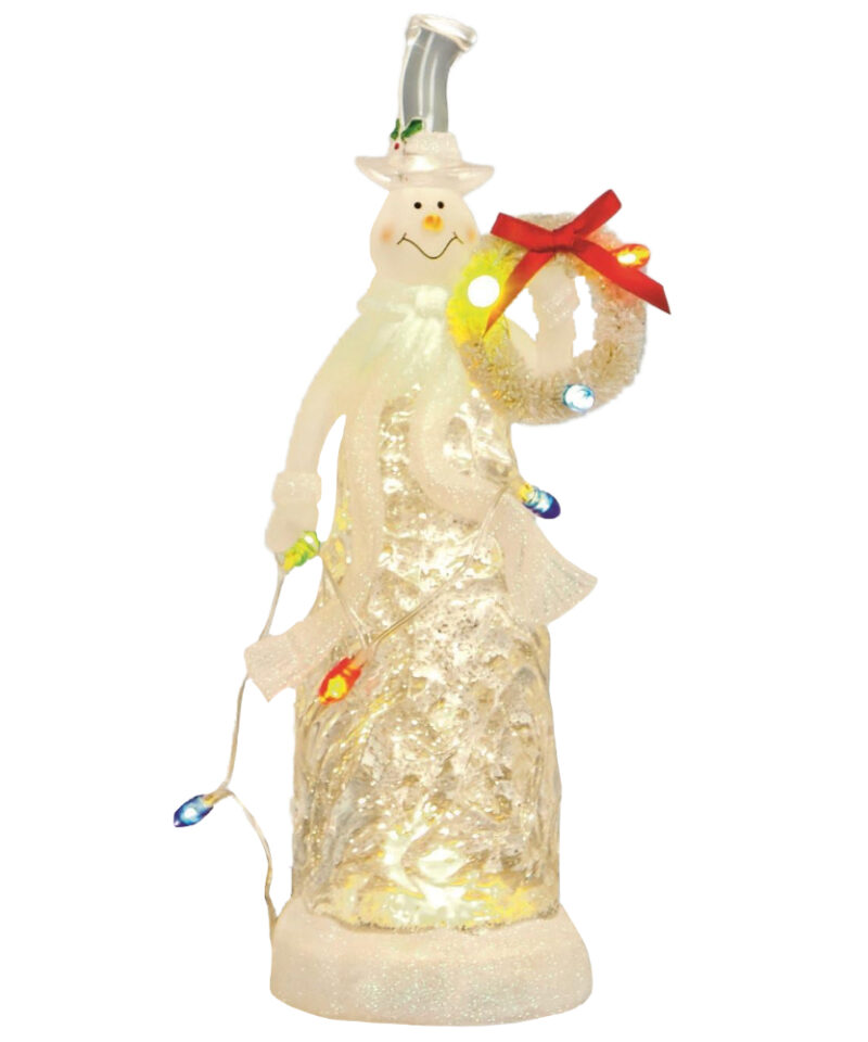 30cm Decorated Glass Snowman with Wreath Water Spinner with Lights - Indoor Christmas Decorations