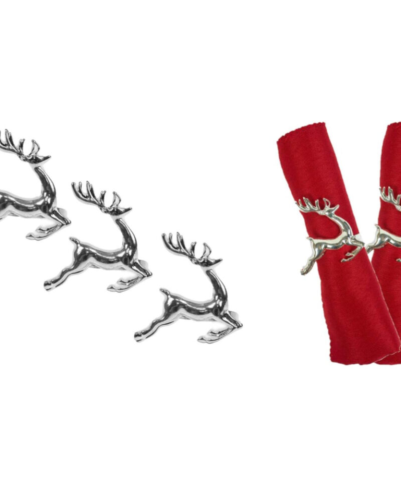 Pack of 3 - Metal Christmas Napkin Holders - 3 Silver Reindeer - Christmas Tableware