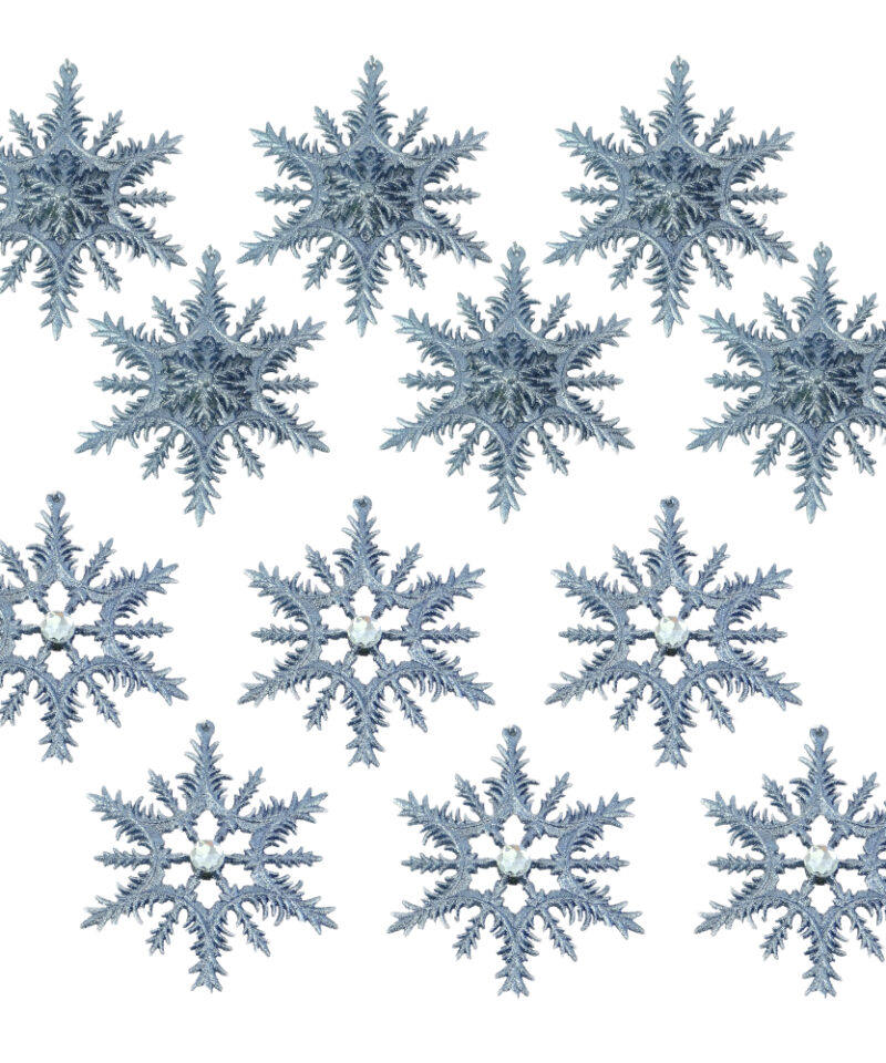 Toyland Pack of 12-12cm Pewter Colour Glitter Decorated Snowflake Christmas Tree Decorations