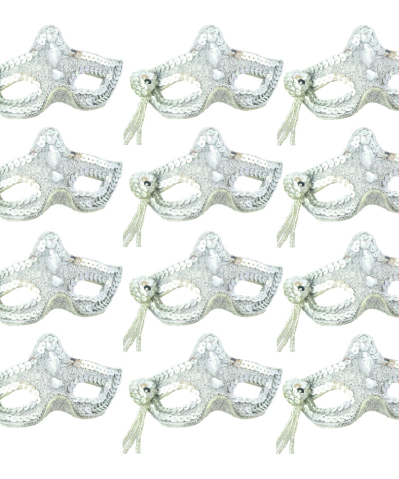 Toyland® Pack of 12-9cm Silver Glittery Mask Hanging Christmas Tree Decorations