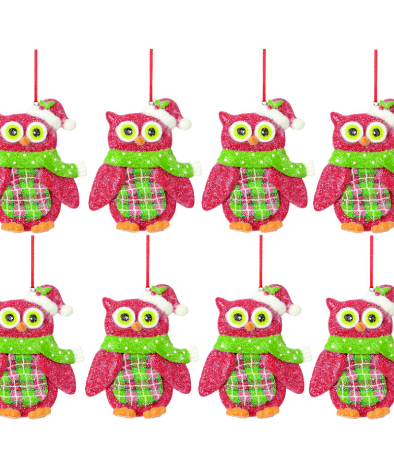Toyland Eight Colourful And Sparkly Red 9cm Claydough Owl Hangers - Perfect Christmas Hanger