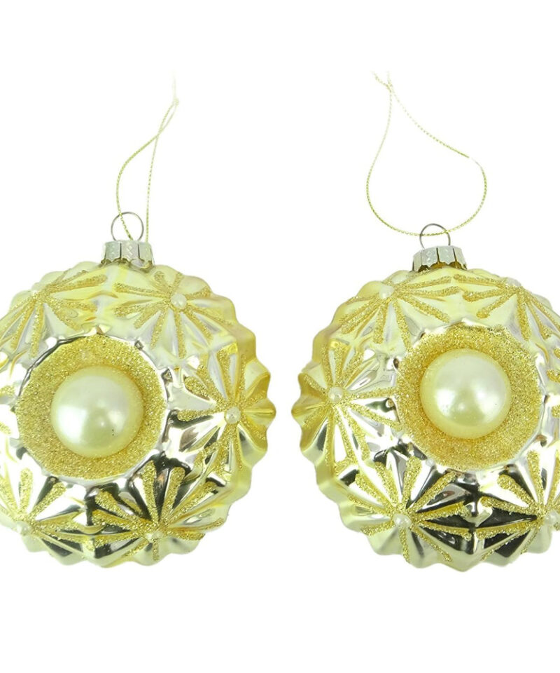 Two Sparkling Champagne Shell Inspired Glass Bauble With Pearl Decorations - Christmas Tree Decorations