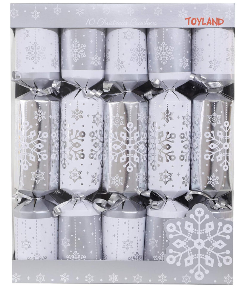 Toyland® Box of 10 Silver & White Christmas Crackers
