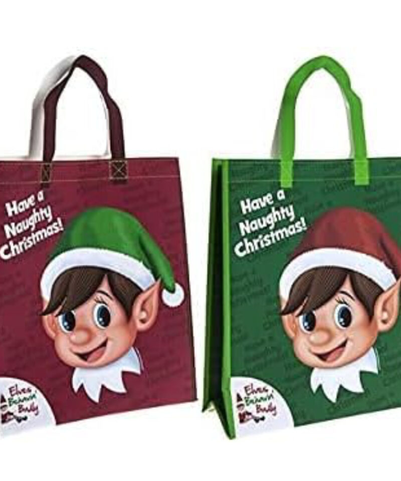 Elves Behavin' Badly Christmas shopping bag PMS 2col 16x18x6 Naughty Elf Head Pp Woven 140gsm Bag W/hangtag