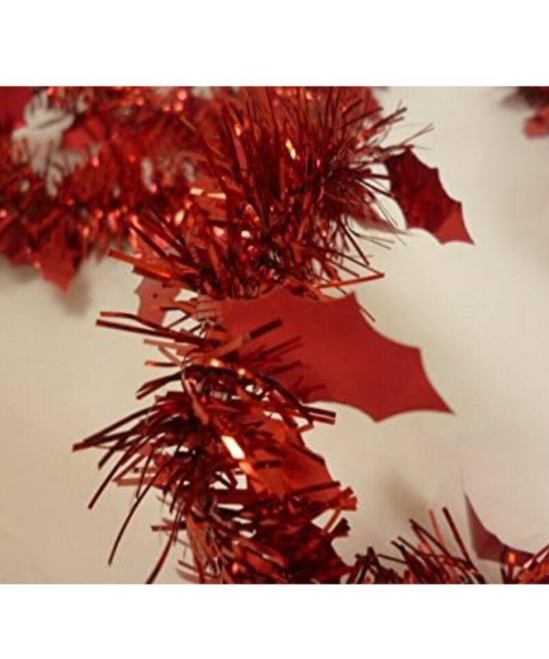 Toyland 2 Metre Red Christmas Tree Tinsel with Holly Design