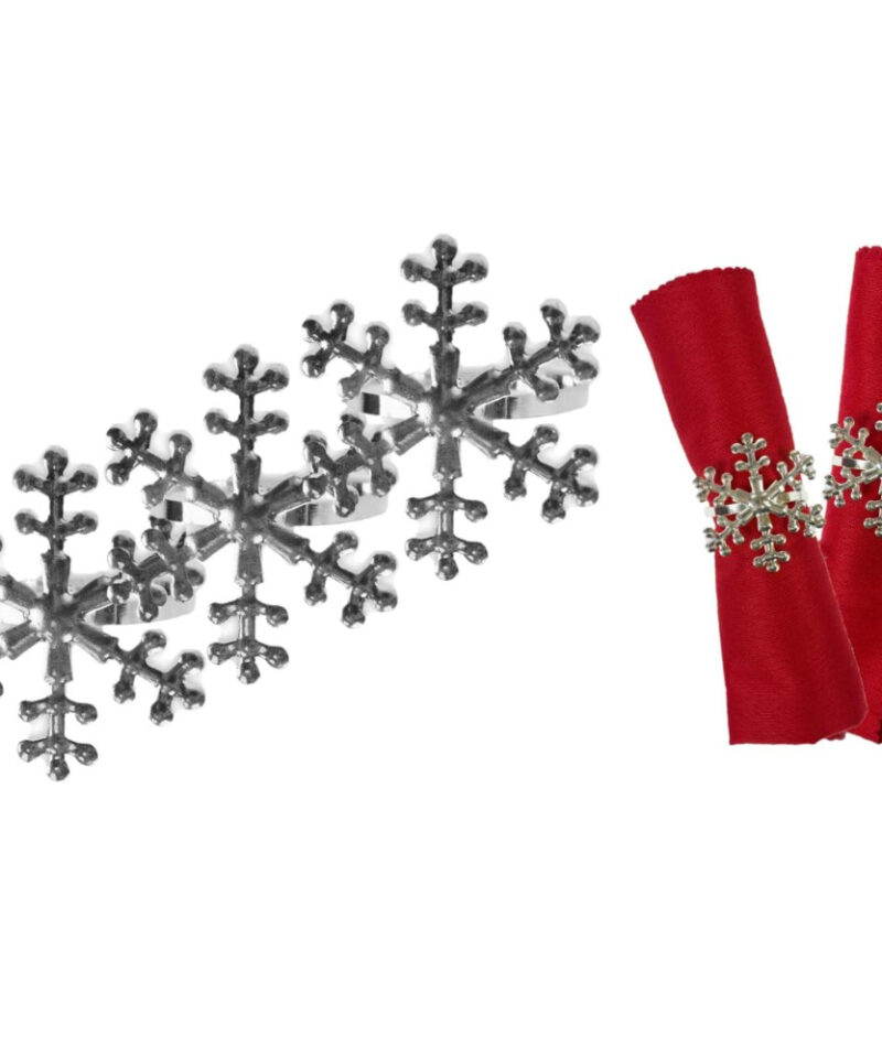 Pack of 3 - Metal Christmas Napkin Holders - 3 Silver Snowflake - Christmas Tableware