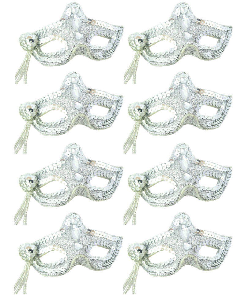 Toyland Pack of 8 - Glamourous Shiny Sparkling Silver Mask Tree Decoration - Perfect Christmas Hanger