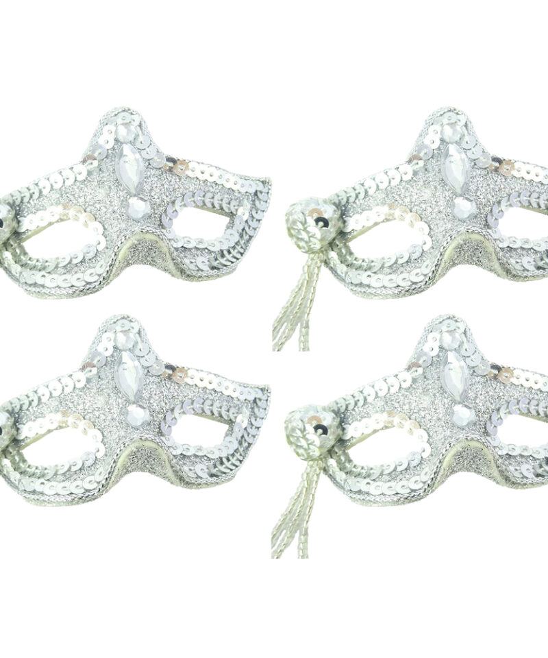 Toyland Pack of 4 - Glamourous Shiny Sparkling Silver Mask Tree Decoration - Perfect Christmas Hanger