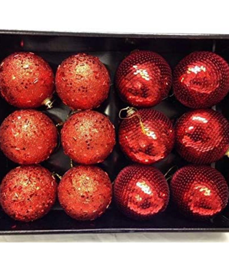 Toyland® Pack of 12 Deluxe Red 8cm Christmas Tree Baubles - Christmas Decorations