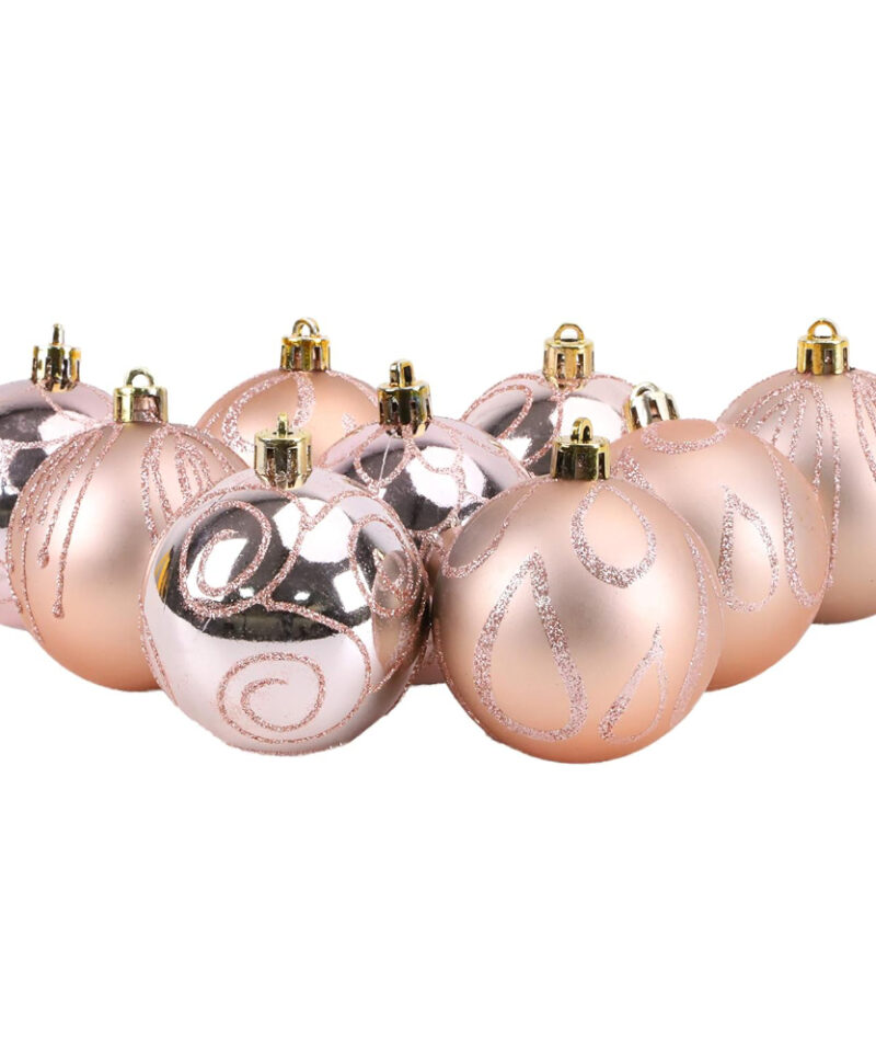 Toyland® Set of 9-6cm (60mm) Christmas Rose Gold Decorated Baubles - Christmas Tree Decorations