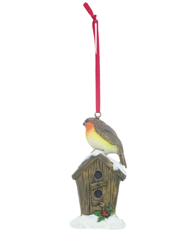 Toyland 9CM Hanging Robin Christmas Tree Decoration - Birdhouse