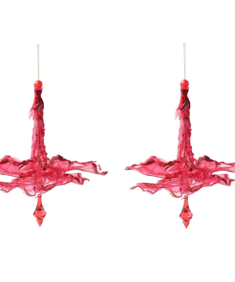 Toyland 2 Pack - 18cm Hanging Fabric Flower Decoration - Red - Christmas Tree Decorations