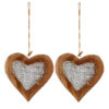 Premier Pack of 2-12cm Wooden Silver Glitter Heart - Christmas Tree Decoration