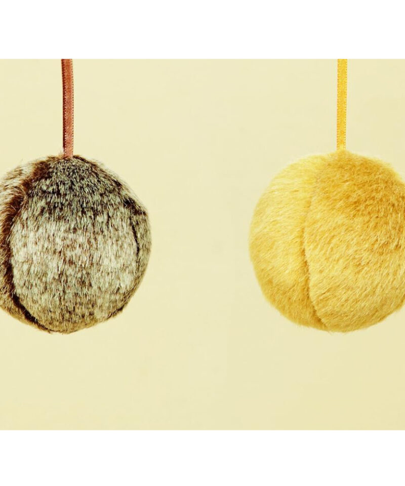 Two 8cm Brown Faux Fur Ball Bauble - Christmas Tree Decorations