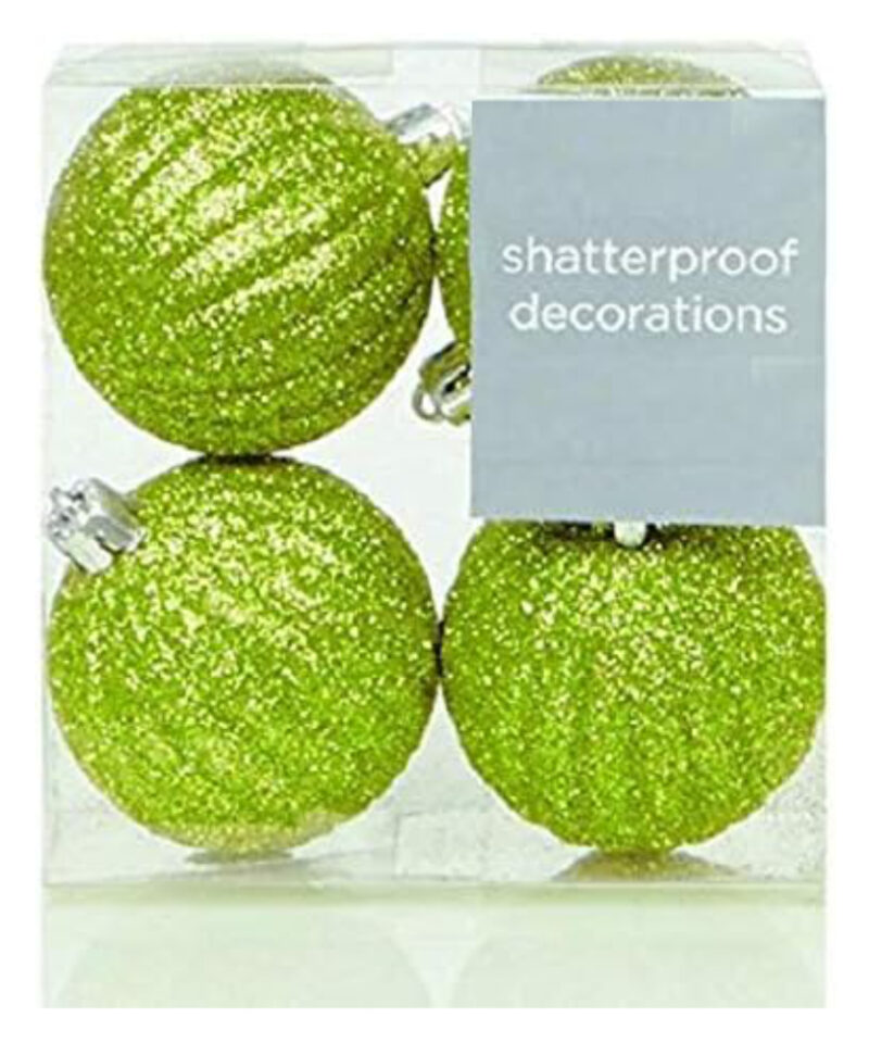 Toyland® Pack of 4 60mm Green Pumpkin Shaped Baubles with Shatterproof Shine - Christmas Tree Decorations