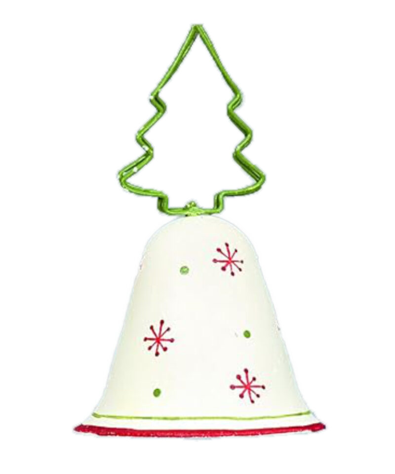 Toyland® 10cm Christmas Themed White Bell Decoration With Tree Shaped Top - Christmas Decorations