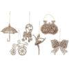 Pack Of 12-10cm Rose Gold Glittery Decorative Tree Trims - 6 Assorted Designs - Two Of Each Supplied