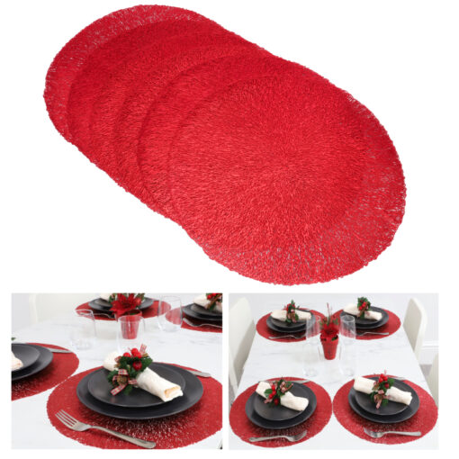 38cm (15") Red Mesh Placemats Pack of 6 Everyday/Christmas