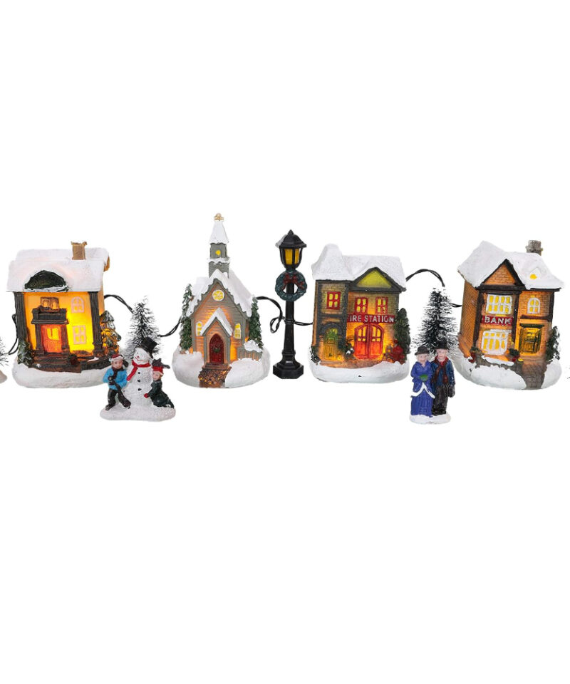 12 Piece Mini Village Light Up Scene Set - Christmas Decorations