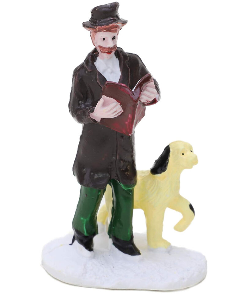 Mini Resin Christmas Collectible Ornament - Village Scene Accessories - Christmas Figures (Gentleman Dog Walker 3.2cm x 5.5cm)