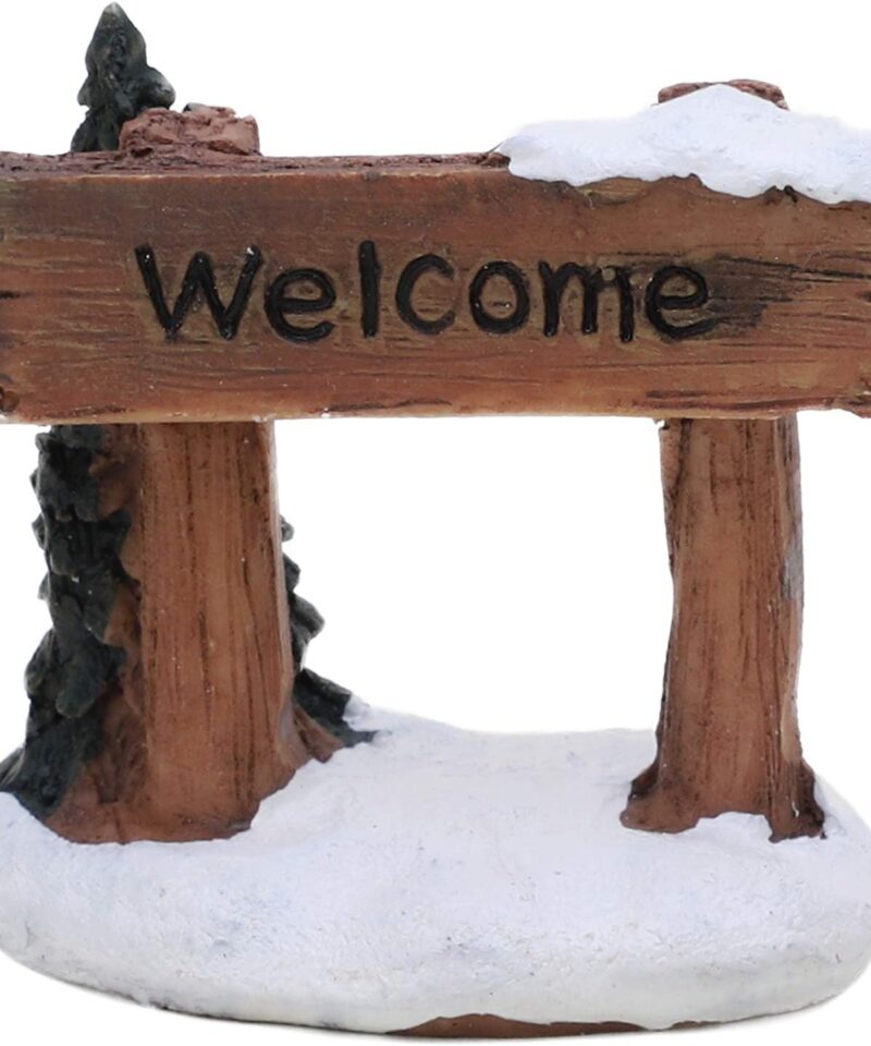 Mini Resin Christmas Collectible Ornament - Village Scene Accessories - Christmas Figures (Welcome Sign 4cm x 4cm)