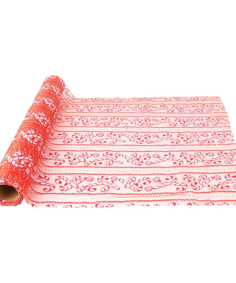 9M x 40cm Roll of Sheer Organza - Christmas Decorations/Wedding Accessories (Candy Canes)