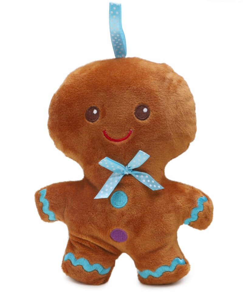 Toyland® 20cm (8") Plush Gingerbread Man Soft Toy With Bow - Christmas Soft Toy - Christmas Decorations (BLUE BOW)