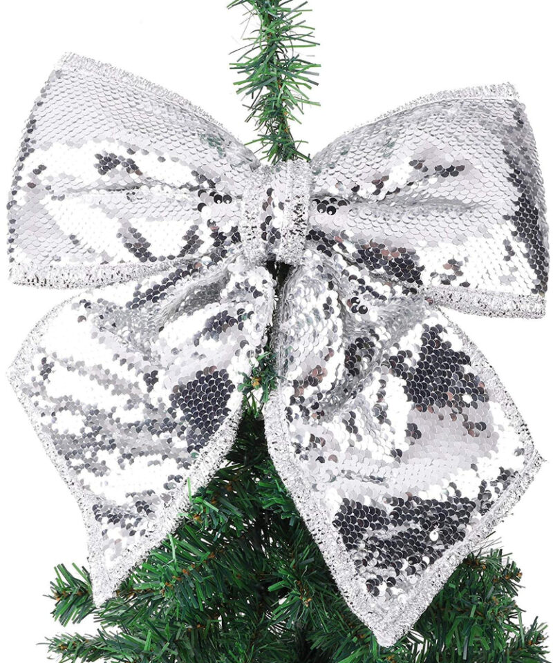 30cm Sequin Bow - Christmas Tree Decorations - Luxury Accessories (SILVER)