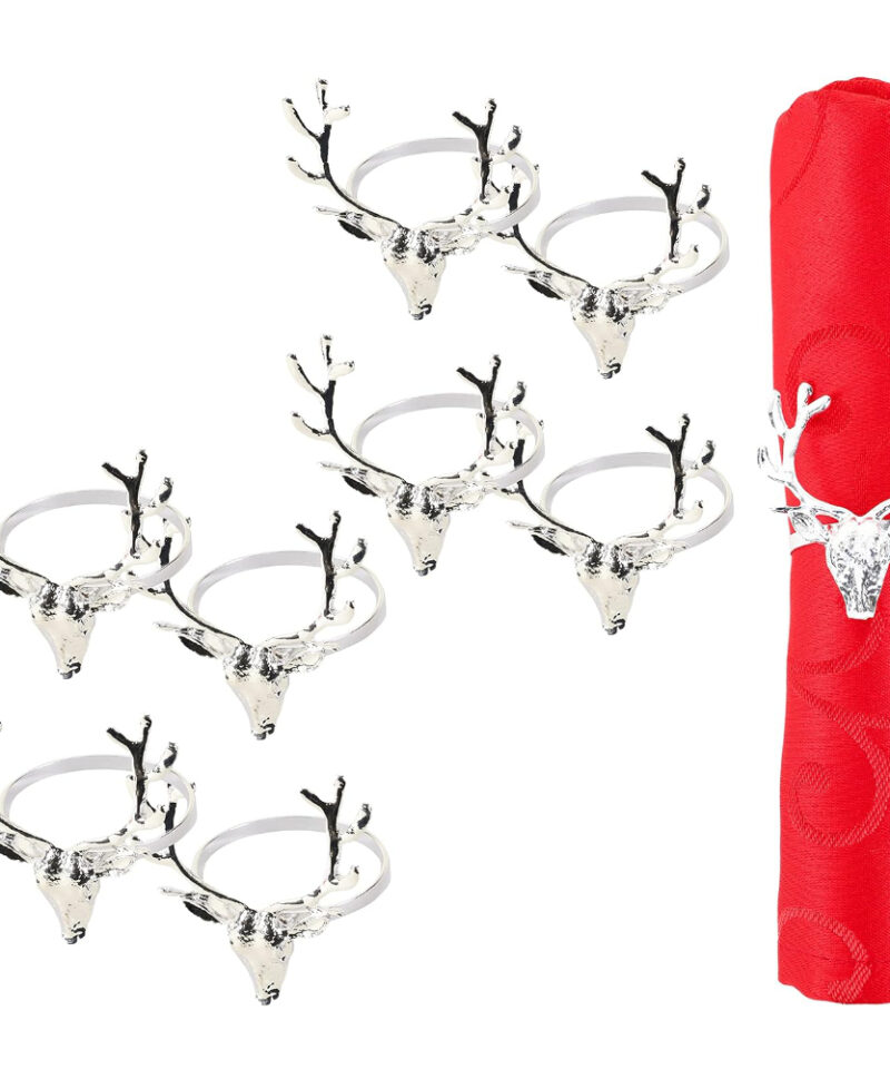 Pack Of 8 - Metal Christmas Napkin Holders - 8 Silver Reindeer - Christmas Tableware