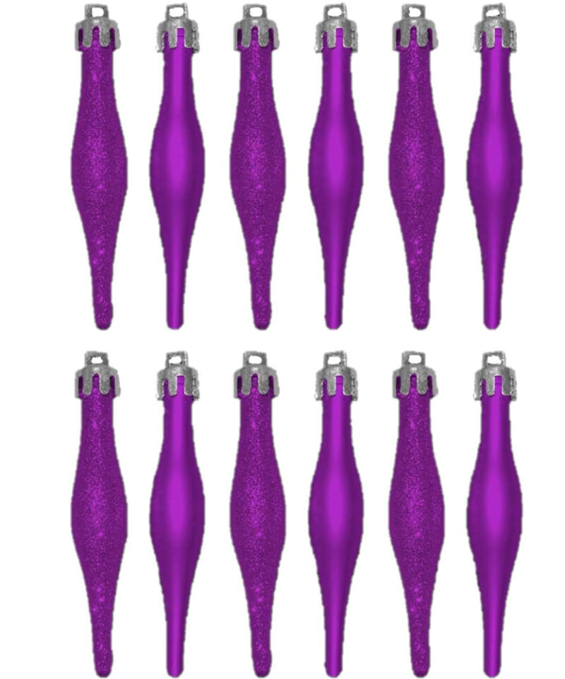 12 x 9cm PURPLE Glitter + Matte Droplet Christmas Tree Decorations