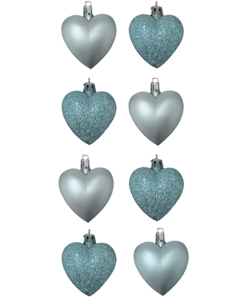 8 x 5cm Ice Blue/Baby Blue Coloured Matte Heart Shaped Christmas Tree Baubles