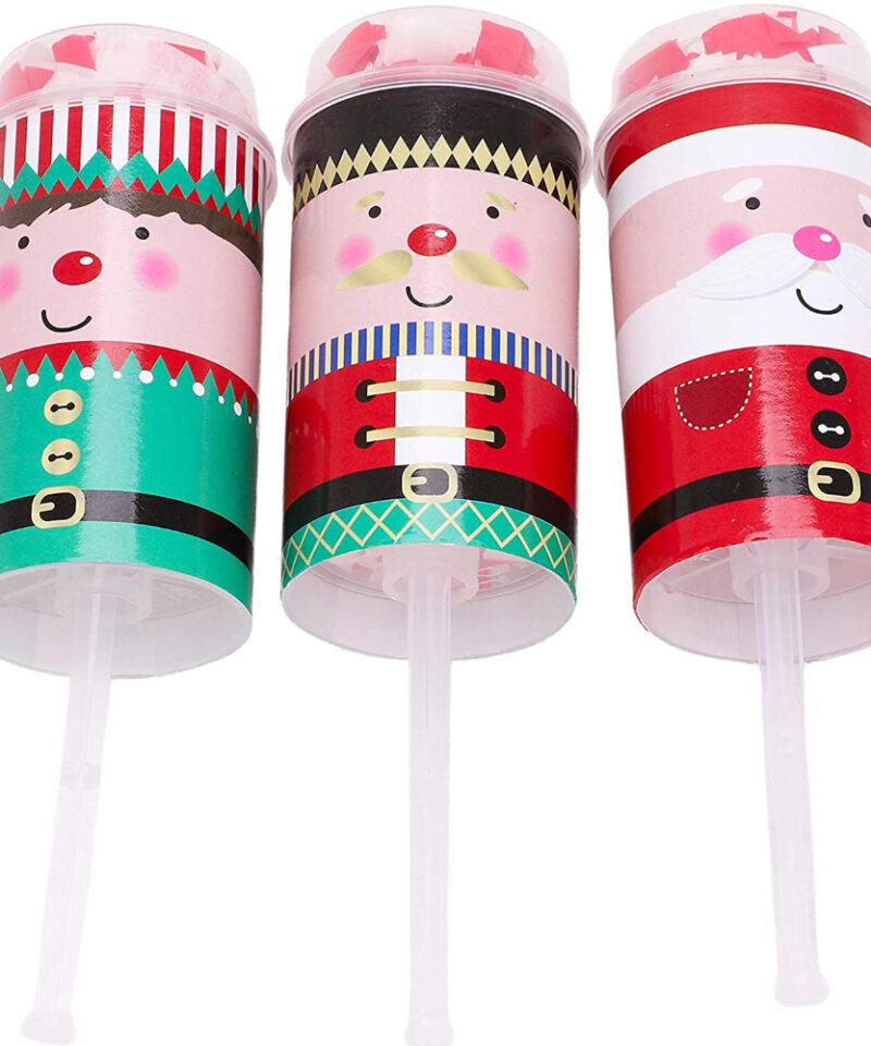 Pack of 3-16cm Christmas Confetti Push Poppers - Party Decorations - Novelty Christmas Favour