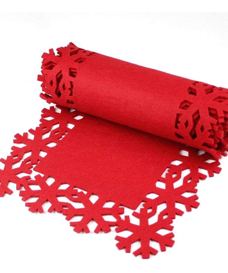 2 Metre Red Christmas Snowflake Table Runner - Xmas Dinner Parties - Festive Tableware