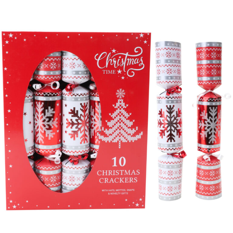 Pack Of 10 Red And White Nordic Christmas Crackers Christmas Party