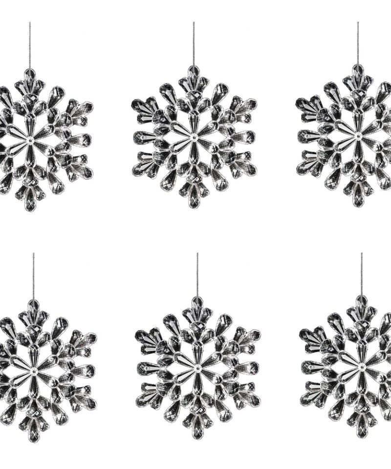 Pack of 6 -11cm Clear Acrylic Hanging Snowflake Christmas Decoration - Christmas Tree Decorations - Hanging Christmas Decorations