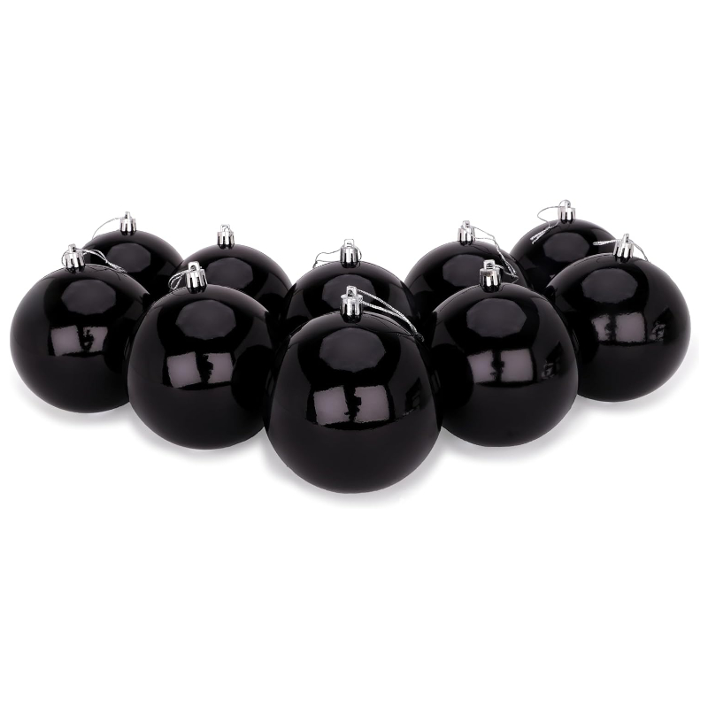 Pack of 10 Extra Large 100mm Coloured Christmas Baubles - Christmas Tree Decorations (Black)